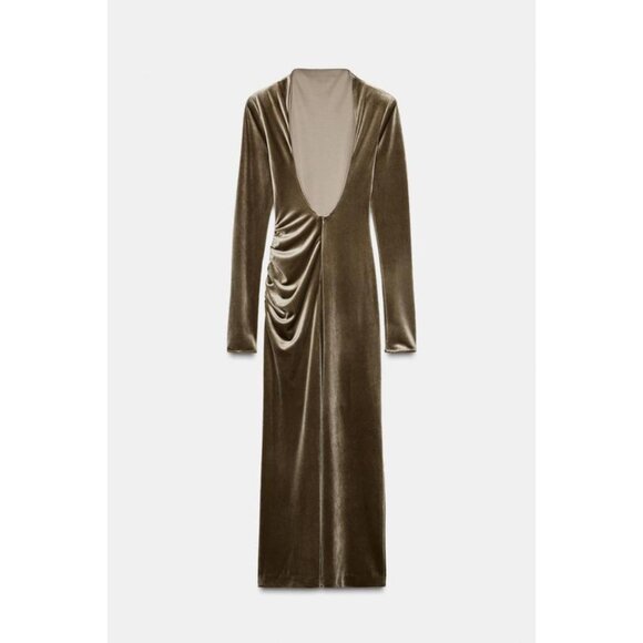 ZARA DRAPED VELVET DRESS WITH SHOULDER PADS - Picture 3 of 4